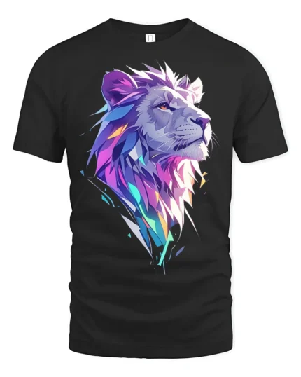 Geometric Lion T-Shirt Bold Graphic Jungle King Tee - black t-shirt on white background