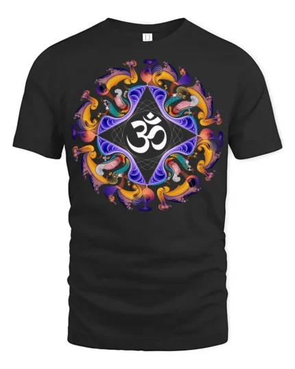 Spiritual Om Mandala T-Shirt Peaceful Yoga Graphic Tee - black t-shirt on white background