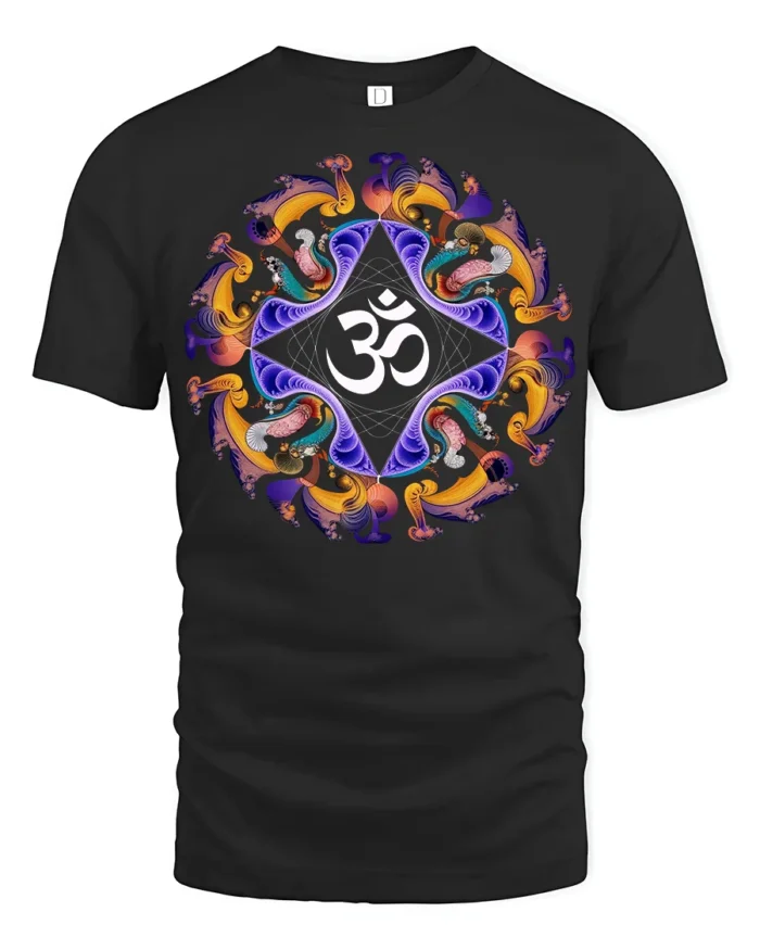 Spiritual Om Mandala T-Shirt Peaceful Yoga Graphic Tee - black t-shirt on white background