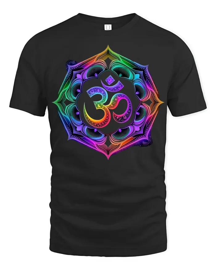 Colorful Om Symbol T-Shirt Chakra Meditation Yoga Zen - black t-shirt on white background