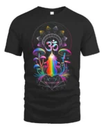 Psychedelic Om T-Shirt Rainbow Shaman Meditation Tee - black t-shirt on white background