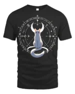 Mystic Cat Moon T-Shirt Celestial Witchcraft Tee - black t-shirt on white background