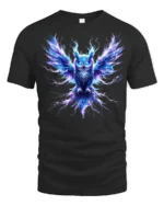 Electric Owl T-Shirt Glowing Bird Graphic Tee for Men - black t-shirt on white background