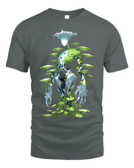 Eco Warrior Alien Forest Spirit Graphic T-Shirt for Men - gray t-shirt on white background