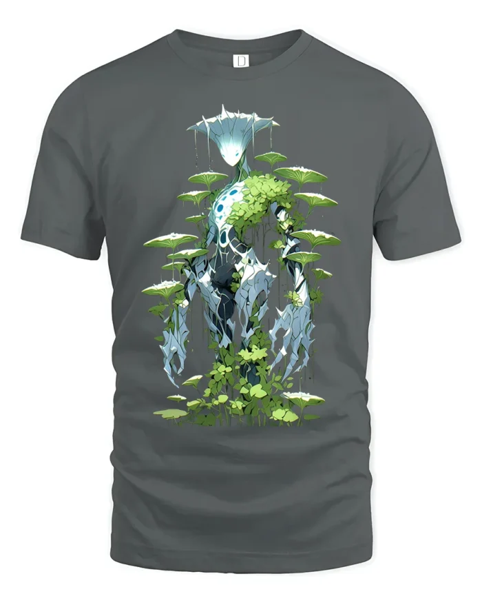 Eco Warrior Alien Forest Spirit Graphic T-Shirt for Men - gray t-shirt on white background