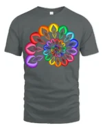Rainbow Mandala T-Shirt Vibrant Geometric Art Tee - gray t-shirt on white background