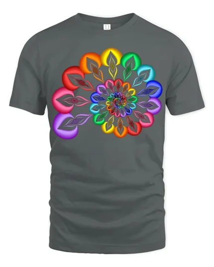 Rainbow Mandala T-Shirt Vibrant Geometric Art Tee - gray t-shirt on white background