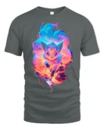 Flaming Fox Spirit T-Shirt Glow in the Dark Style Tee - gray t-shirt on white background