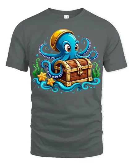 Ocean Pirate Octopus T-Shirt Cute Sea Creature Tee - gray t-shirt on white background
