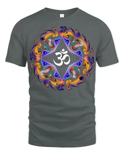 Spiritual Om Mandala T-Shirt Peaceful Yoga Graphic Tee - gray t-shirt on white background