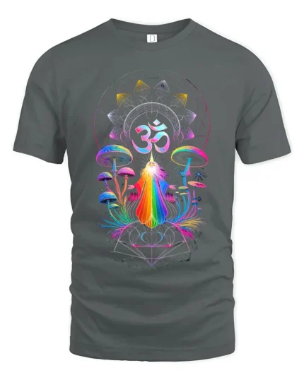 Psychedelic Om T-Shirt Rainbow Shaman Meditation Tee - gray t-shirt on white background