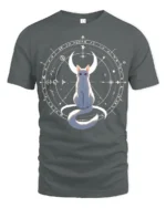 Mystic Cat Moon T-Shirt Celestial Witchcraft Tee - gray t-shirt on white background