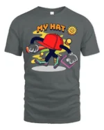 Funky Hat Graphic T-Shirt Playful Hip Hop Style Tee - gray t-shirt on white background