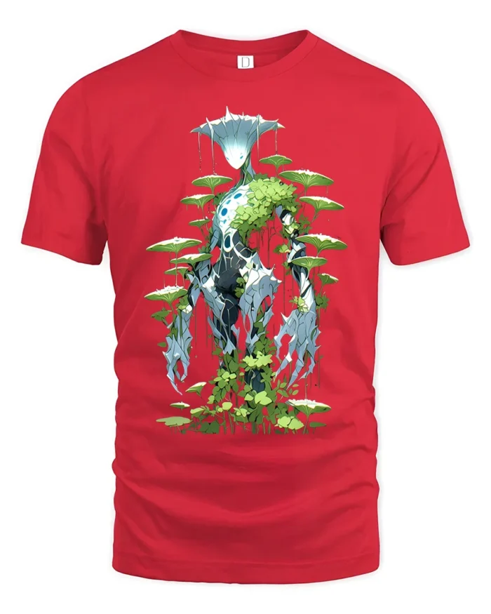 Eco Warrior Alien Forest Spirit Graphic T-Shirt for Men - red t-shirt on white background