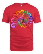 Rainbow Mandala T-Shirt Vibrant Geometric Art Tee - red t-shirt on white background