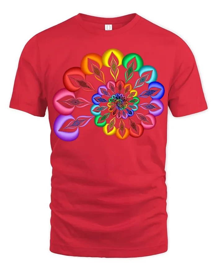 Rainbow Mandala T-Shirt Vibrant Geometric Art Tee - red t-shirt on white background
