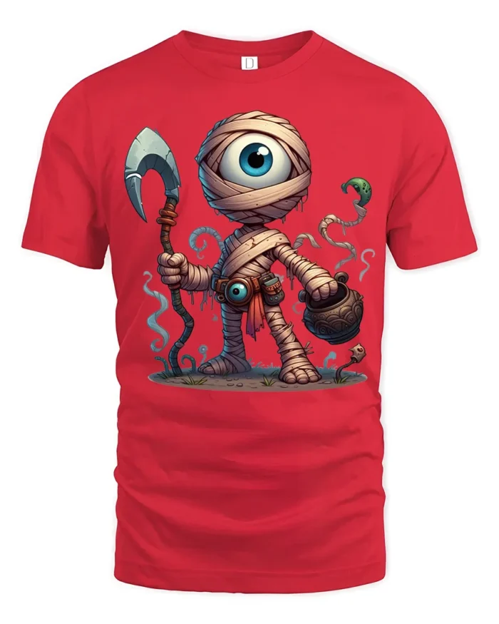 One Eyed Monster T-Shirt Epic Comic Style Graphic Tee - red t-shirt on white background