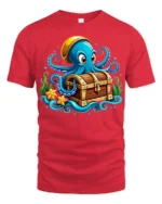 Ocean Pirate Octopus T-Shirt Cute Sea Creature Tee - red t-shirt on white background