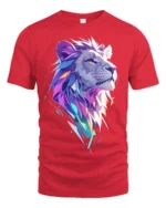 Geometric Lion T-Shirt Bold Graphic Jungle King Tee - red t-shirt on white background