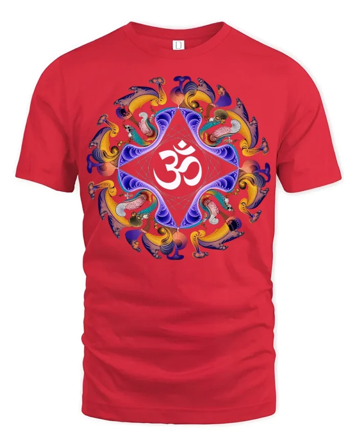Spiritual Om Mandala T-Shirt Peaceful Yoga Graphic Tee - red t-shirt on white background