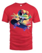 Funny Frog on Skateboard T-Shirt Vibrant Summer Tee - red t-shirt on white background