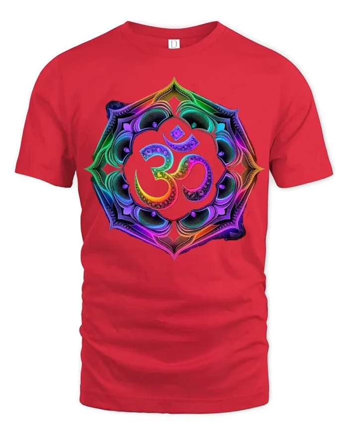 Colorful Om Symbol T-Shirt Chakra Meditation Yoga Zen - red t-shirt on white background