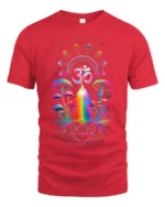 Psychedelic Om T-Shirt Rainbow Shaman Meditation Tee - red t-shirt on white background