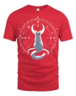Mystic Cat Moon T-Shirt Celestial Witchcraft Tee - red t-shirt on white background