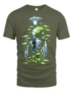 Eco Warrior Alien Forest Spirit Graphic T-Shirt for Men - military green t-shirt on white background