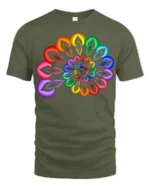 Rainbow Mandala T-Shirt Vibrant Geometric Art Tee - military green t-shirt on white background