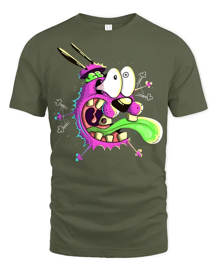 Freaky Monster Face T-Shirt Cool Funny Cartoon Tee - military green t-shirt on white background