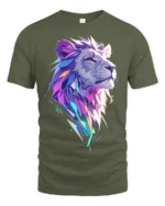 Geometric Lion T-Shirt Bold Graphic Jungle King Tee - military green t-shirt on white background