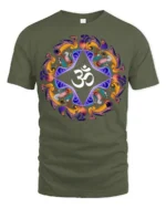 Spiritual Om Mandala T-Shirt Peaceful Yoga Graphic Tee - military green t-shirt on white background