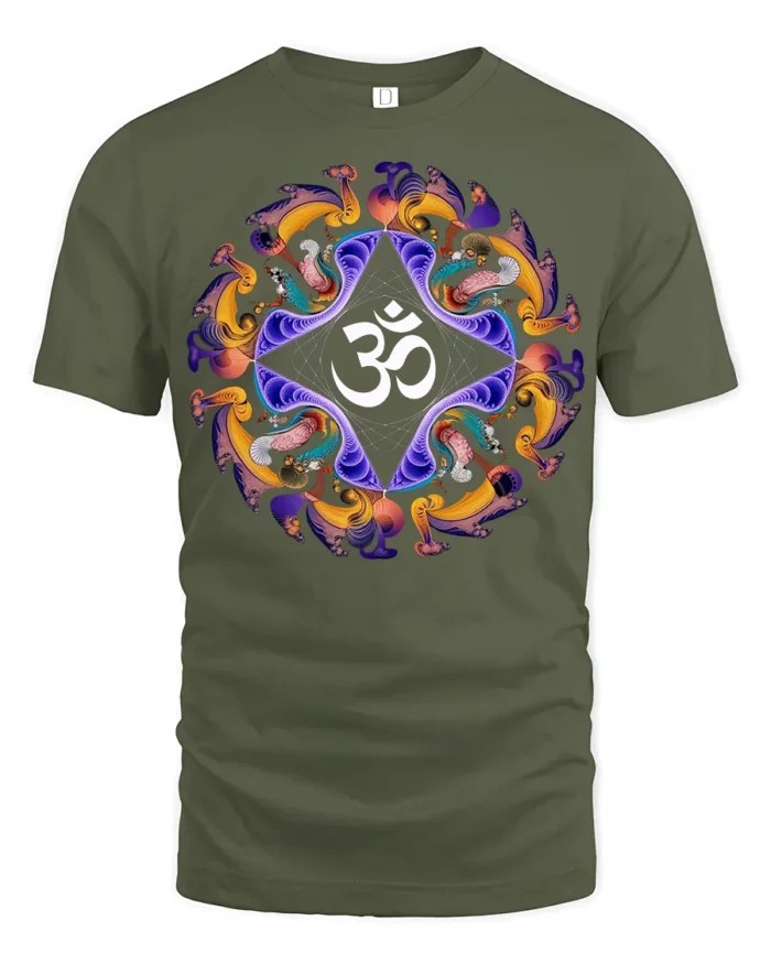 Spiritual Om Mandala T-Shirt Peaceful Yoga Graphic Tee - military green t-shirt on white background