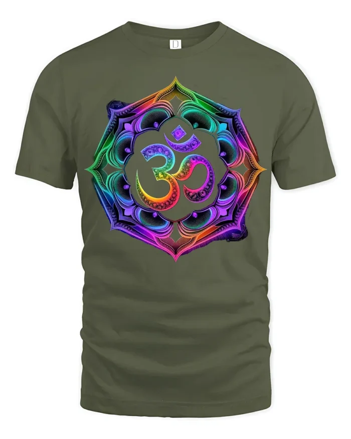 Colorful Om Symbol T-Shirt Chakra Meditation Yoga Zen - military green t-shirt on white background
