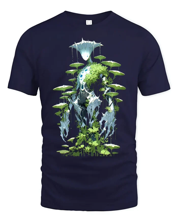 Eco Warrior Alien Forest Spirit Graphic T-Shirt for Men - navy t-shirt on white background