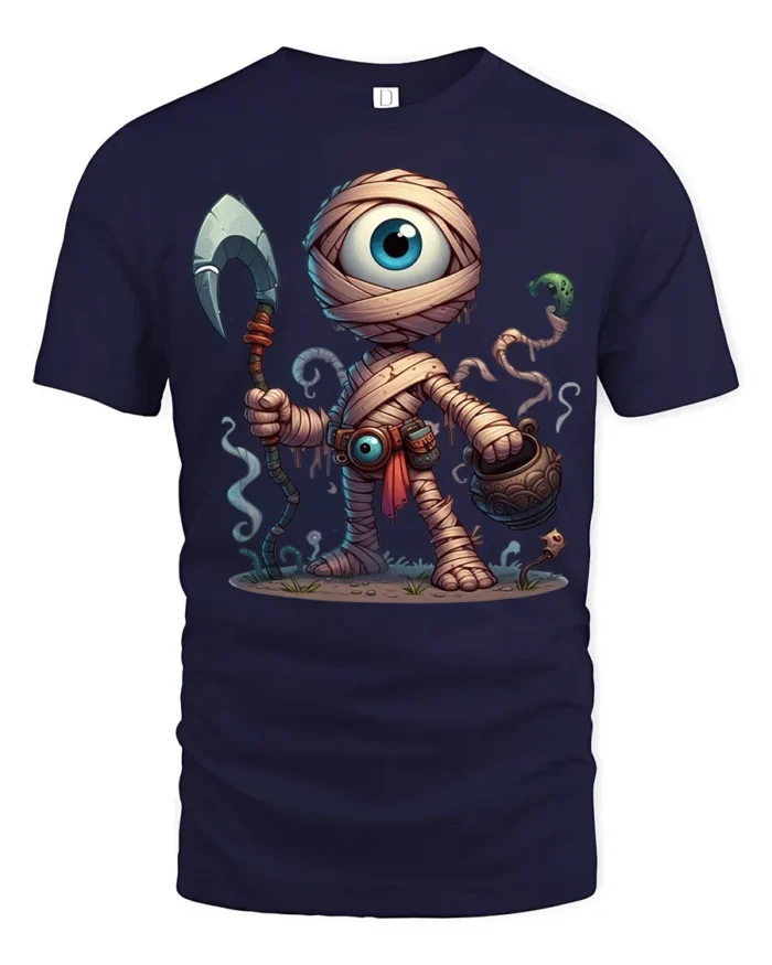 One Eyed Monster T-Shirt Epic Comic Style Graphic Tee - navy t-shirt on white background