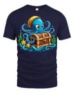 Ocean Pirate Octopus T-Shirt Cute Sea Creature Tee - navy t-shirt on white background