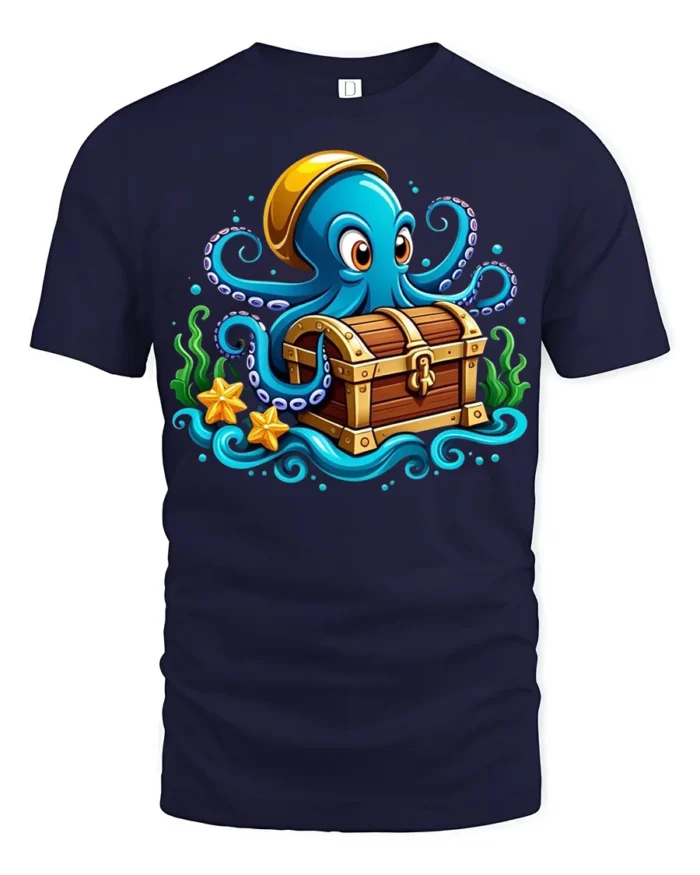 Ocean Pirate Octopus T-Shirt Cute Sea Creature Tee - navy t-shirt on white background