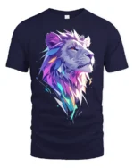 Geometric Lion T-Shirt Bold Graphic Jungle King Tee - navy t-shirt on white background