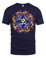 Spiritual Om Mandala T-Shirt Peaceful Yoga Graphic Tee - navy t-shirt on white background