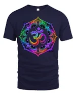 Colorful Om Symbol T-Shirt Chakra Meditation Yoga Zen - navy t-shirt on white background