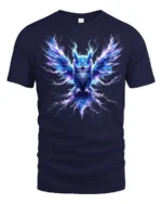 Electric Owl T-Shirt Glowing Bird Graphic Tee for Men - navy t-shirt on white background