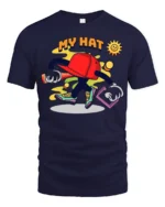 Funky Hat Graphic T-Shirt Playful Hip Hop Style Tee - navy t-shirt on white background