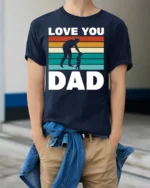 Vintage Love You Dad T-Shirt Cute Father Gift Tee - model wearing navy shirt, hands in pockets