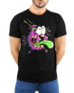 Freaky Monster Face T-Shirt Cool Funny Cartoon Tee - model wearing black shirt, hands behind back