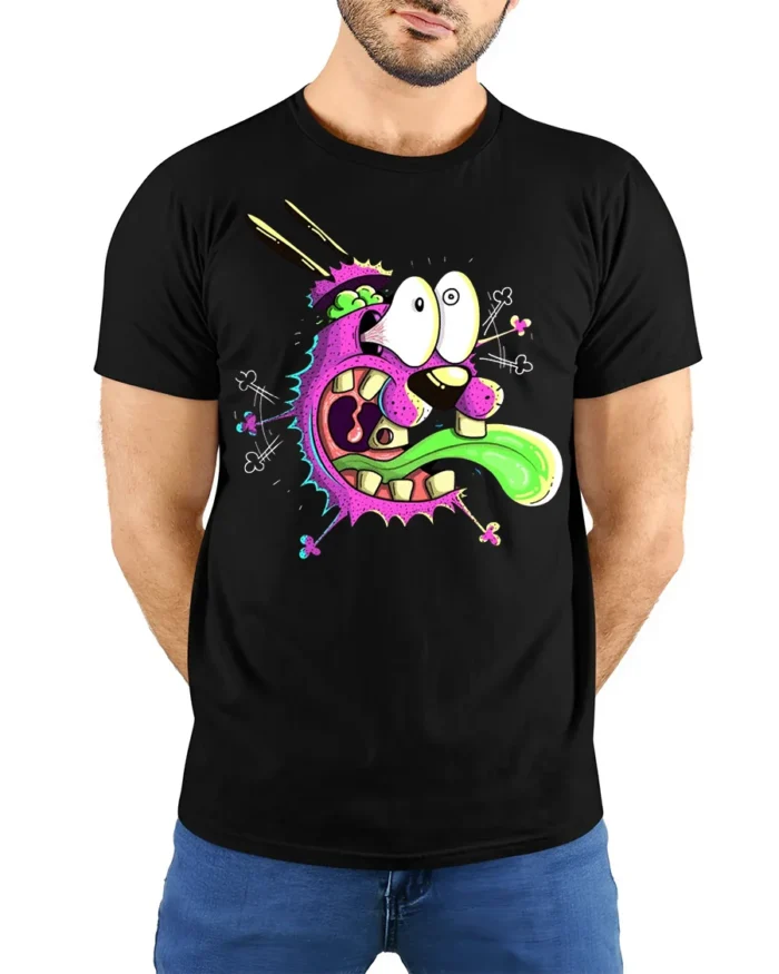 Freaky Monster Face T-Shirt Cool Funny Cartoon Tee - model wearing black shirt, hands behind back