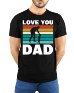 Vintage Love You Dad T-Shirt Cute Father Gift Tee - model wearing black shirt, hands behind back
