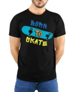 Born to Skate T-Shirt Cool Graphic Tee for Skaters - model wearing black shirt, hands behind back