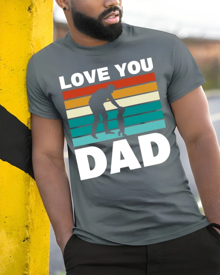 Vintage Love You Dad T-Shirt Cute Father Gift Tee - model in grey shirt leaning against column